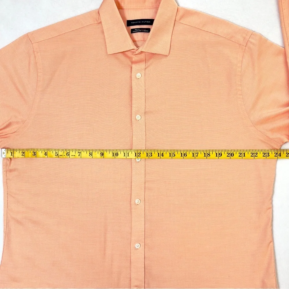 Tommy Hilfiger THFlex Athletic Fit Dress Shirt XL Peach Coral Button Front - Picture 11 of 13